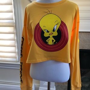 Looney Tunes yellow crop long sleeve shirt small.